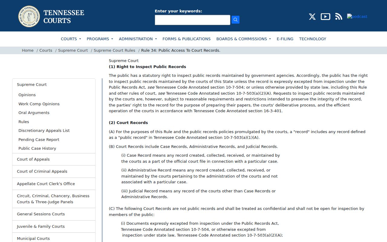 Claiborne County criminal court Rule 34 access