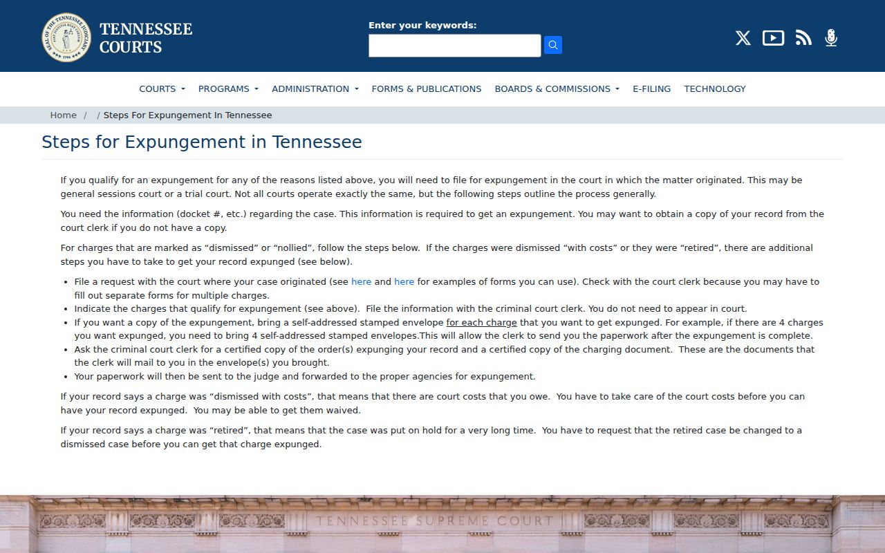 Claiborne County criminal case expungement steps