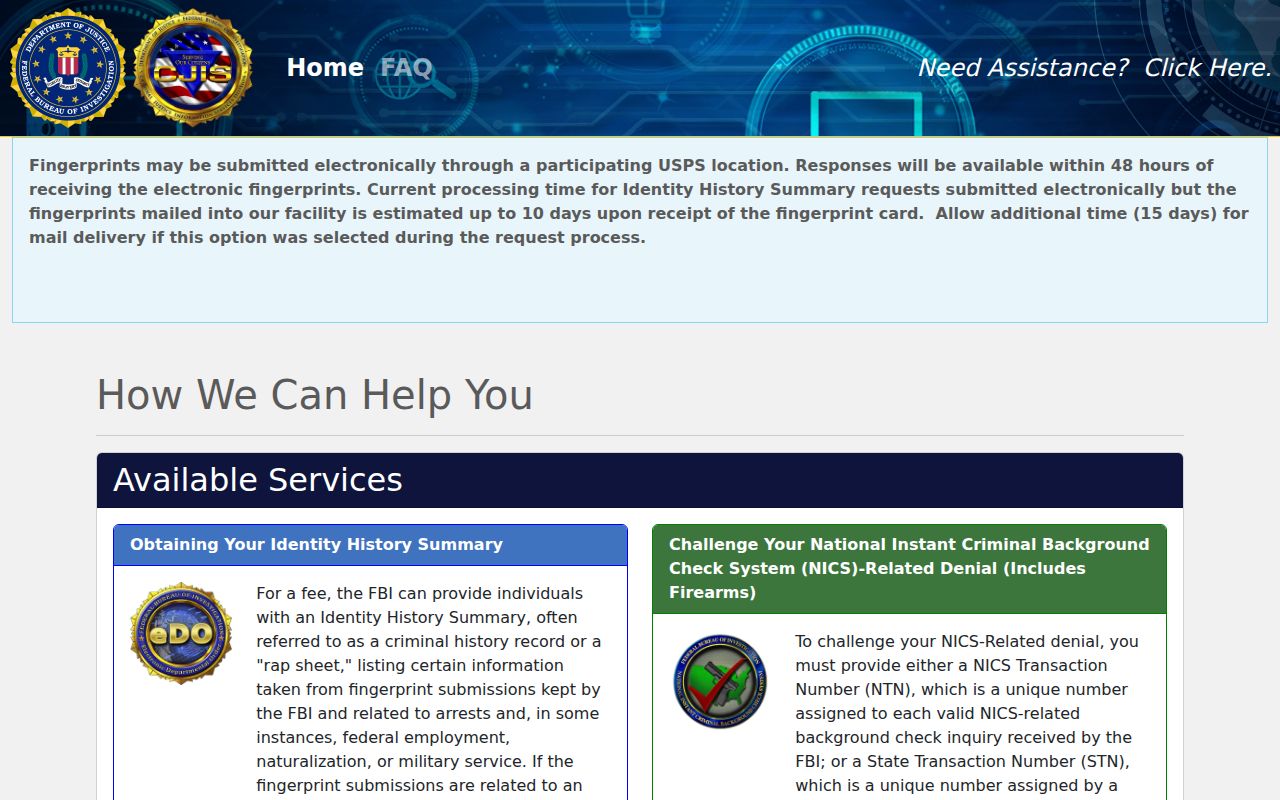 Claiborne County criminal history FBI identity portal