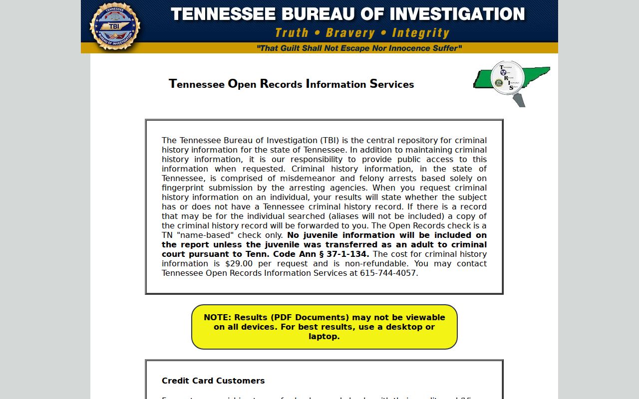 Claiborne County criminal history TORIS search page