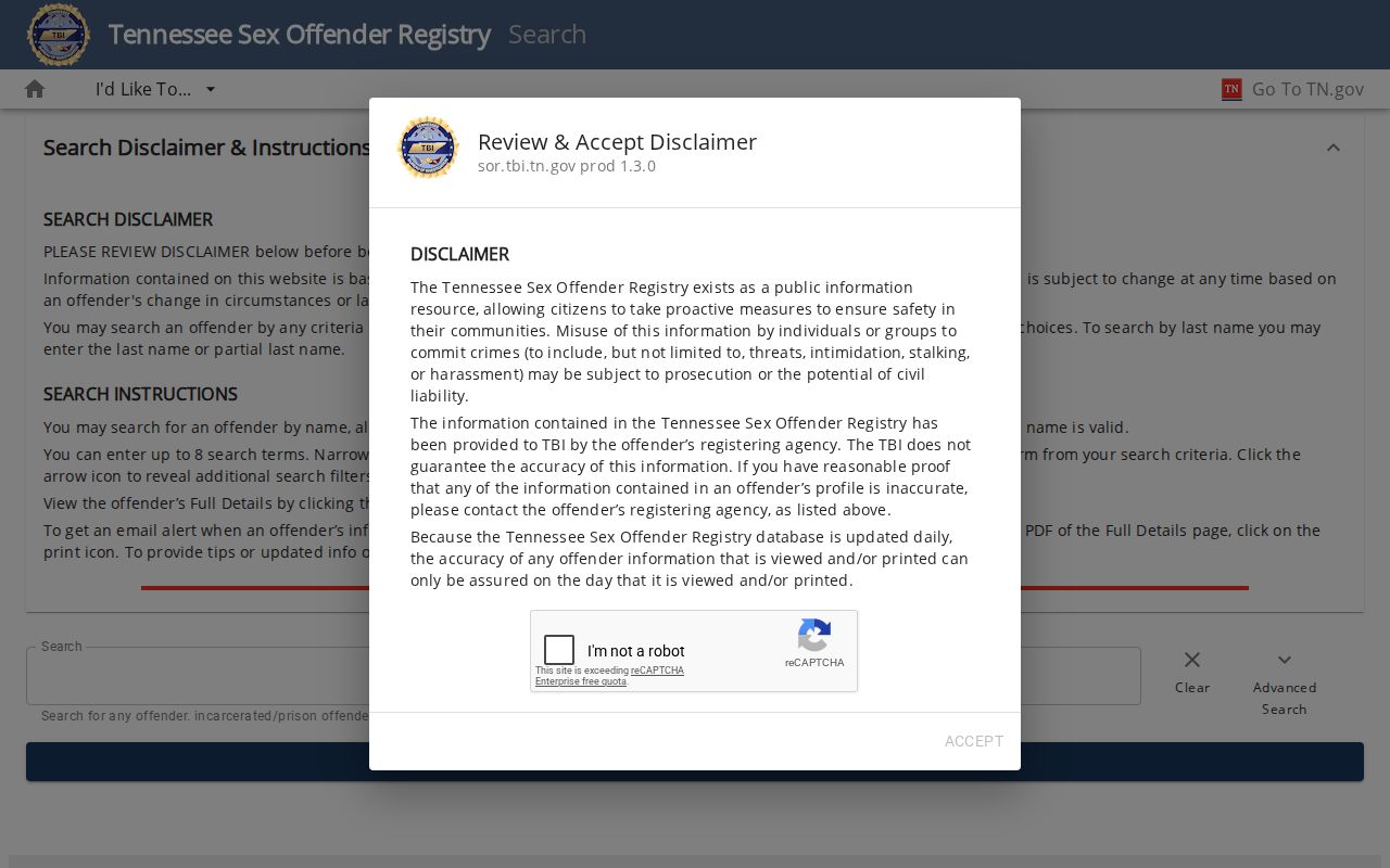 Claiborne County sex offender registry search interface