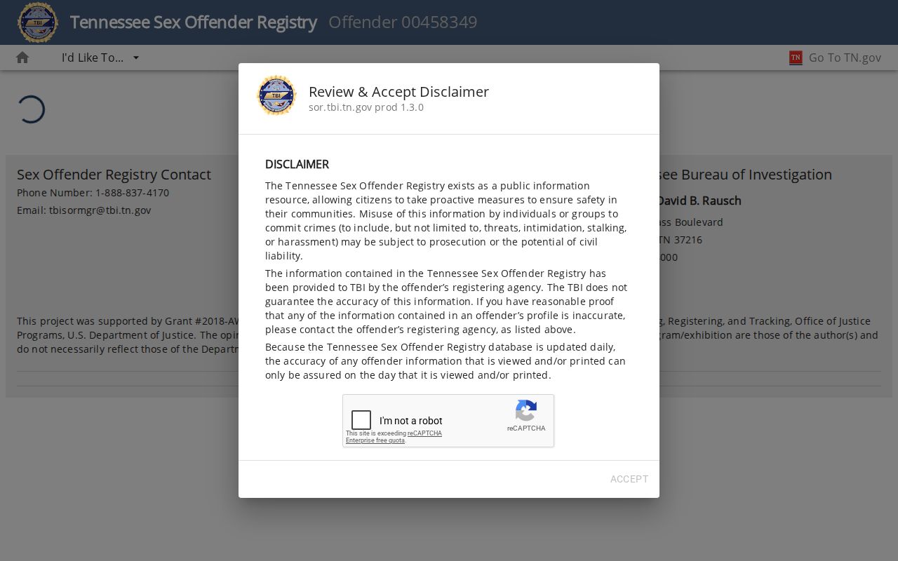 Claiborne County sex offender registry profile field layout