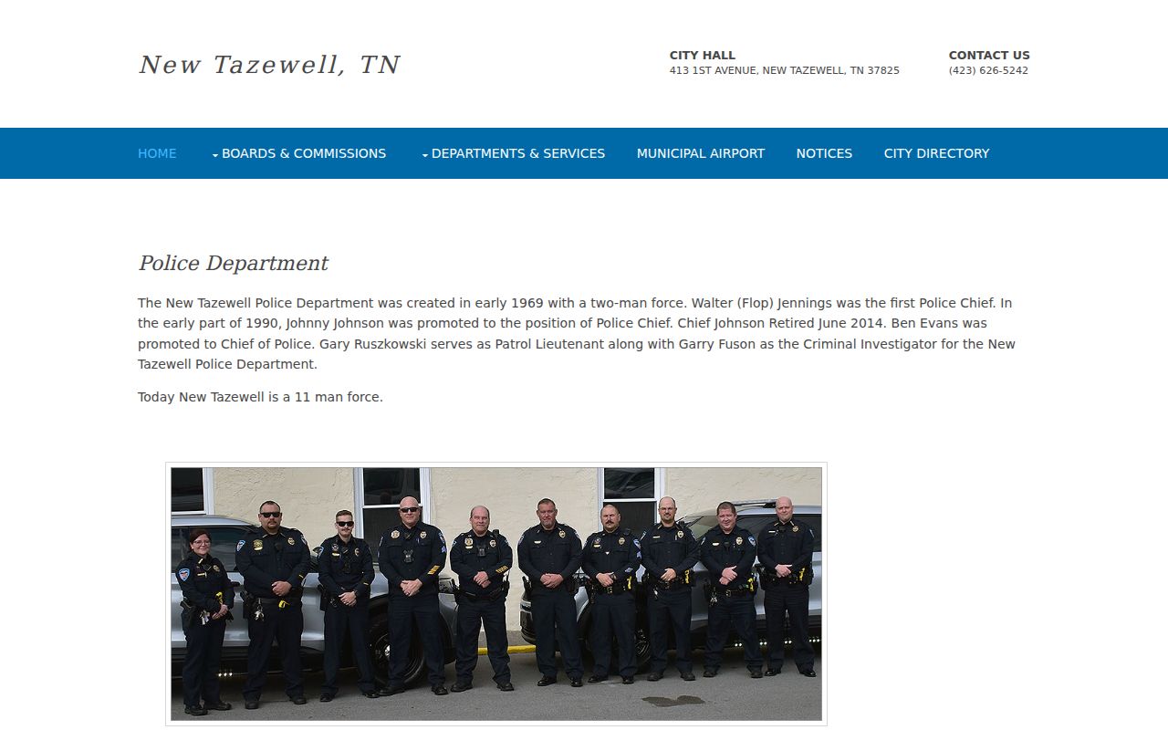 Official New Tazewell Police Department page and department photograph